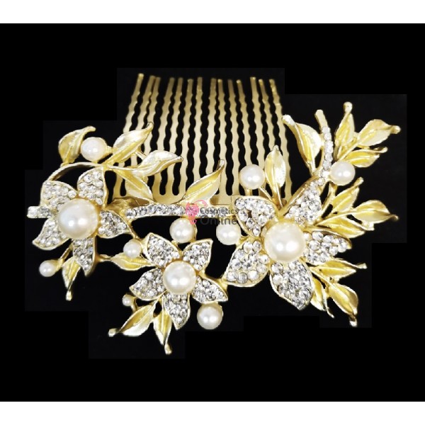 Accesoriu elegant pentru decor par AP021AA Aurie cu cristale si perle